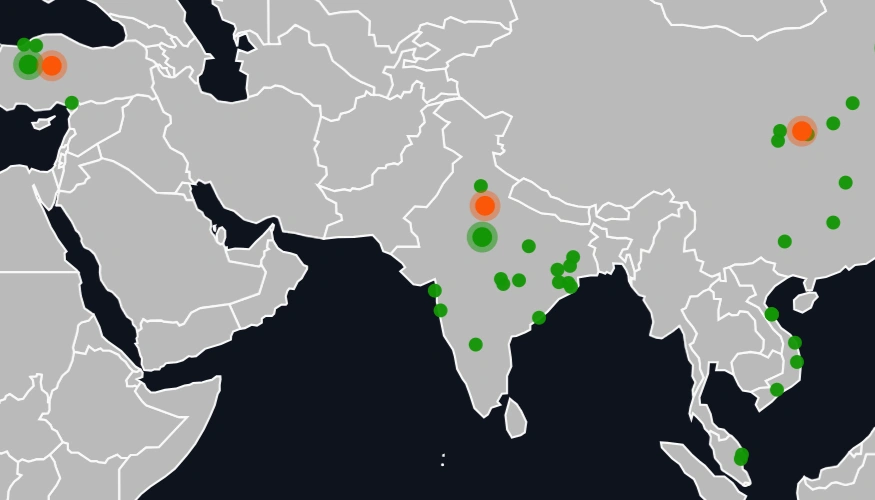 Tathya.earth commodity market platform zoom view with india at centre